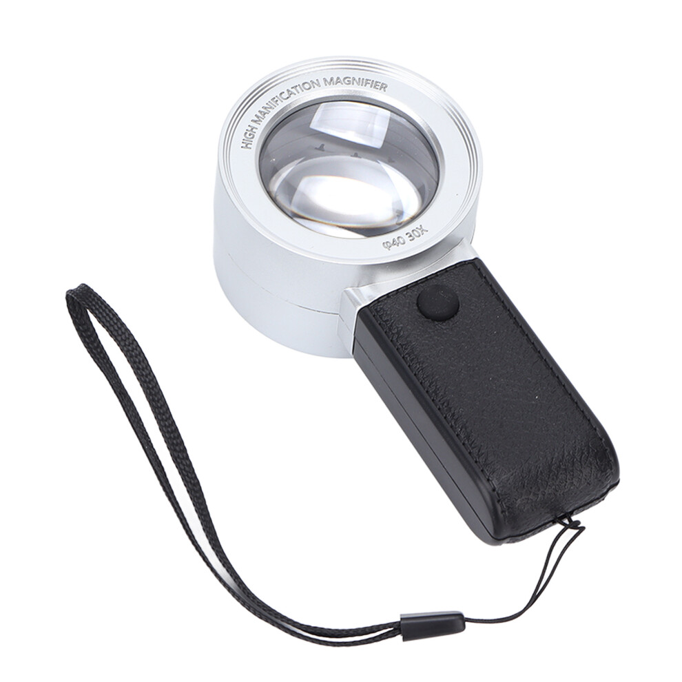 Light Ed Magnifying Glass Handheld 30X Magnification 3 Led S 1 Uv Multifunction Pocket Magnifying Glasssilver