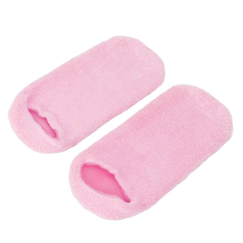 2pcs Moisturizing Socks Repairing Rough Skin One Piece Design Essential Oil Gel Layer Reusable Spa Sock for HomePink