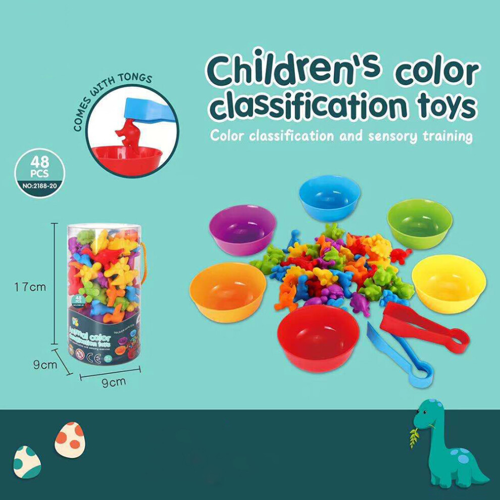 Rainbow Counting Dinosaurs with Matching Sorting Cups Recognition Pre School Educational Learning Toy Gift for Kids Boys Girls