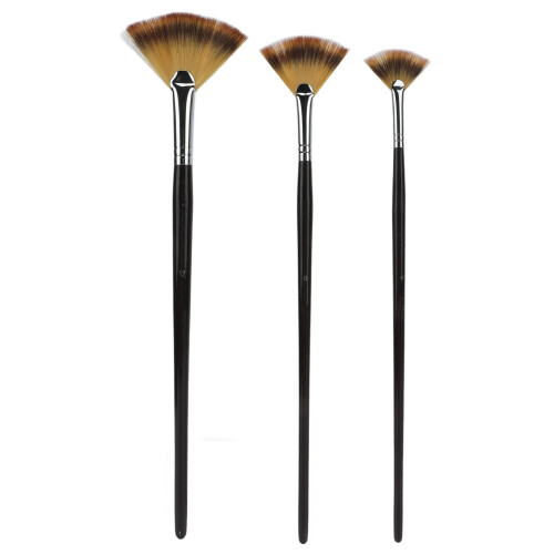 Conjunto de 3 pinceles abanico de madera natural - mango largo 1