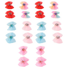 20pcs Dog Bows Multicolor Rhinestone Beads Pet Grooming Bowknots with Rubber Bands
