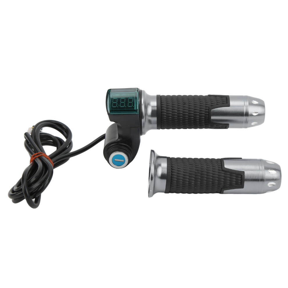 1 Pair Electric Bicycle Throttle Handle Twist Throttle Accelerator Grip with Green Digital Display Grain PatternGrey Handle Cover-image-OPC-PHVR6D7-NEW