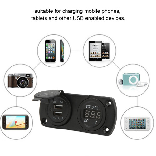 Chargeur USB de voiture QCPD 2,1 A 12-24 V noir étanche 2