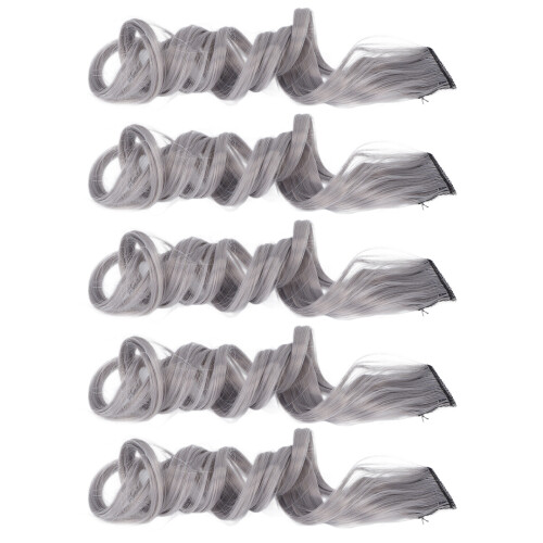 5 pezzi di extension per capelli a clip da 55 cm ricci grigi
