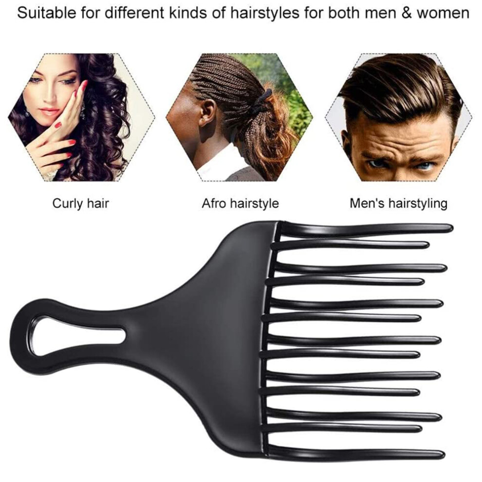 Unisex Black Plastic Wide Hair Pick Comb Hair Pick Comb Afro Hair Comb Hairdressing Styling Tool