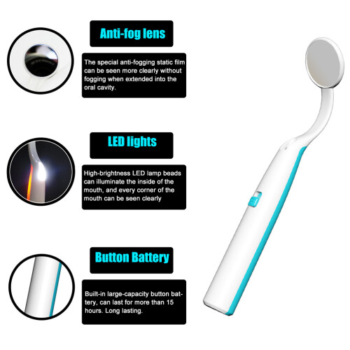 Specchio dentale LED da 14  2,7  2,7 cm, in plastica, 3  batterie 2