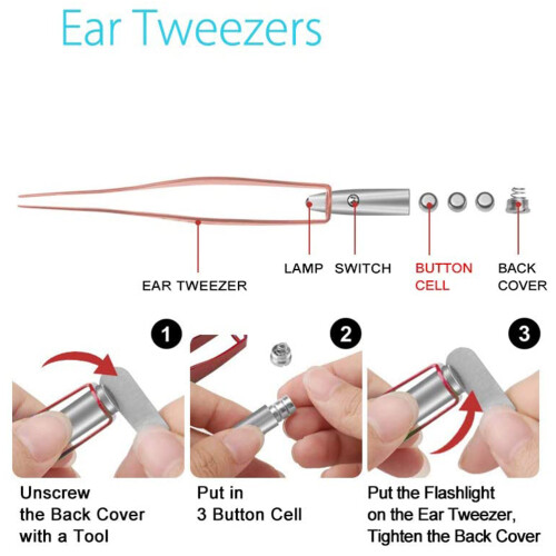 Kit de cure-oreilles LED en acier inoxydable or rose/argent