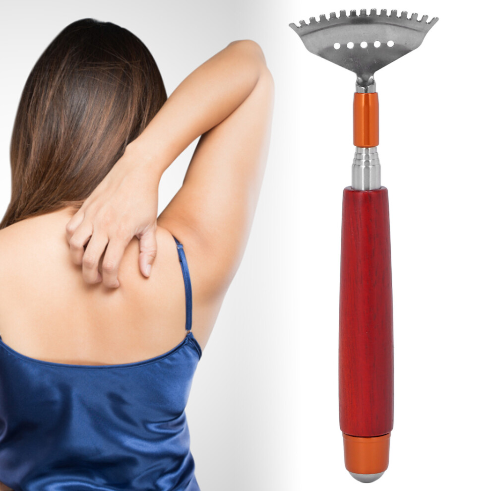 Back Scratcher Telescopic Multifunctional Wooden Handle Stainless Steel Claw Roller Bead Massager
