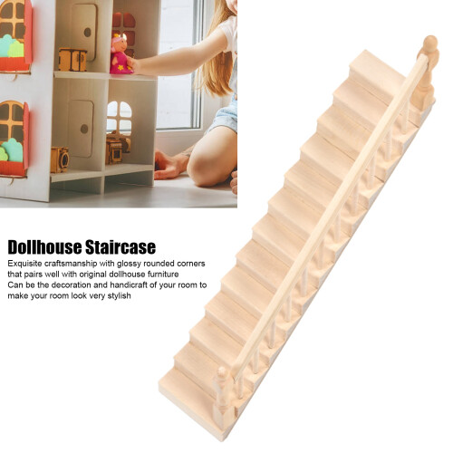 Escalier miniature en bouleau pour maison de poupée échelle 1/12 bricolage angles arrondis 2