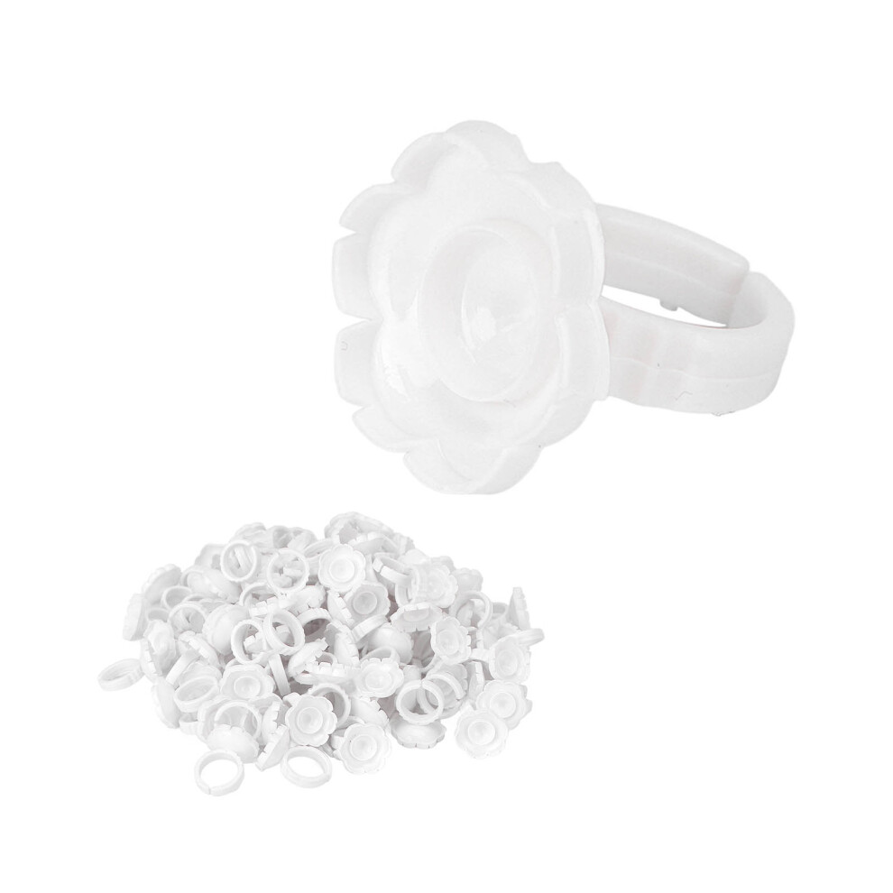 100pcs Flower Glue Rings Eyelash Lashes Extension Glue Cups Tool Holder for Eyelash ExtensionsWhite