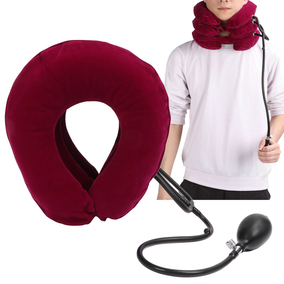 Cervical Neck Traction Device Pain Relief Soft Inflatable Neck Stretcher Collar for Elderly Rose Red