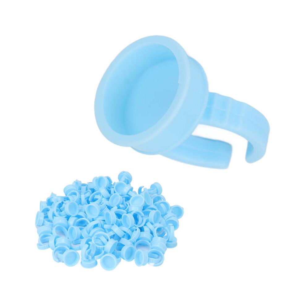 Blue 100Pcs Eyelash Extension Glue Finger Rings Disposable Open Type Tattoo Ink Holder Cups