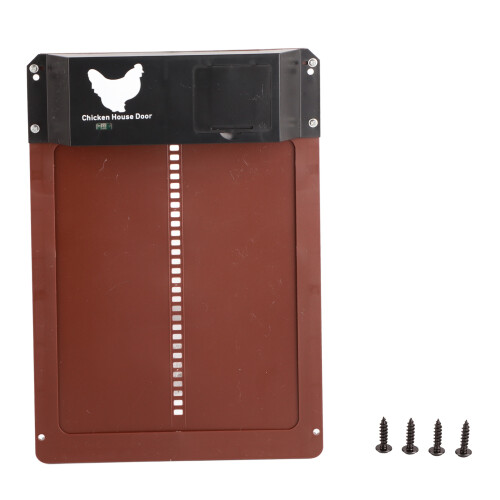 Puerta de gallinero de plástico marrón con sensor de luz 3xAA 1