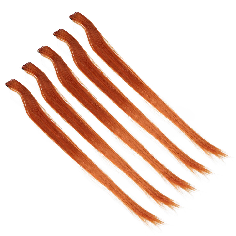 5pcs Clip in Hairpiece Colored Straight Hair Extensions Clip Hairpiece Clip for Party CosplayOrange