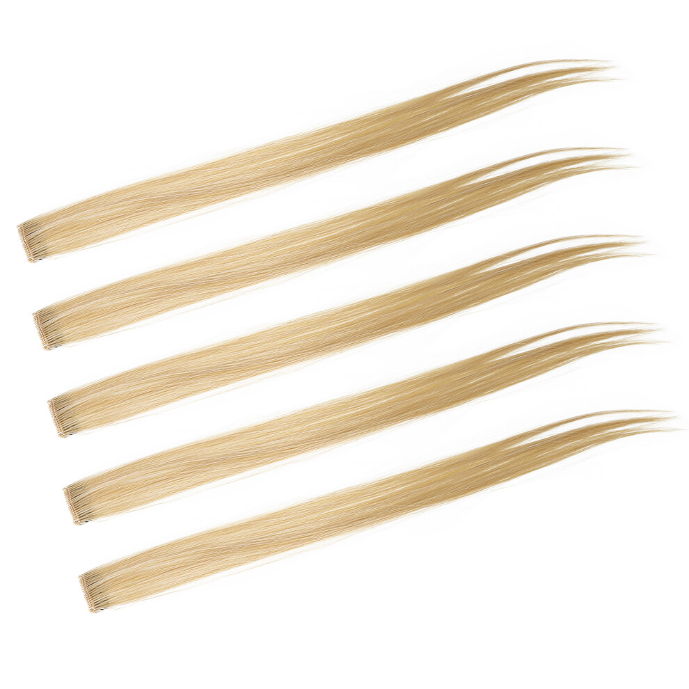 5pcs Clip in Hairpiece Colored Straight Hair Extensions Clip Hairpiece Clip for Party CosplayFlaxen