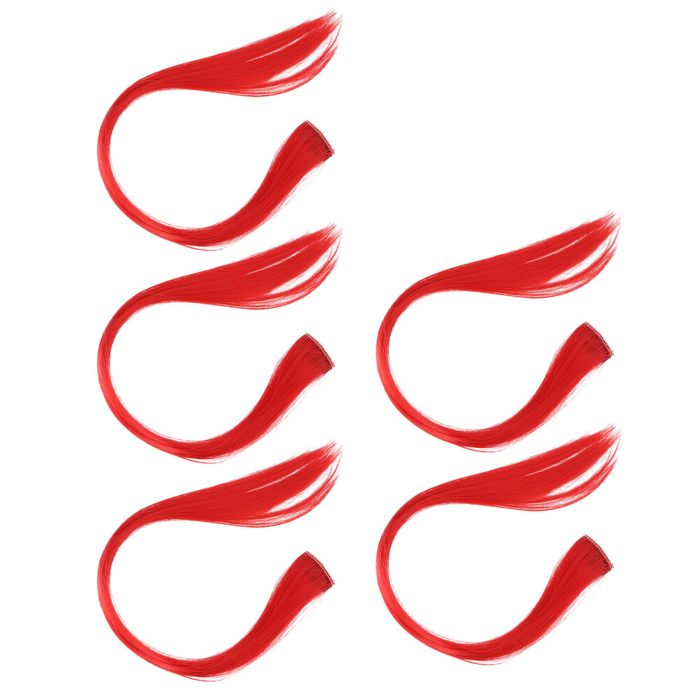 5pcs Clip in Hairpiece Colored Straight Hair Extensions Clip Hairpiece Clip for Party CosplayBright Red