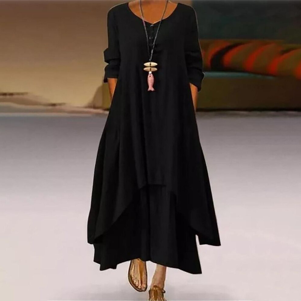 (black, L) Women's Cotton Loose Shirt Dress With Button Casual Loose Maxi Dresses