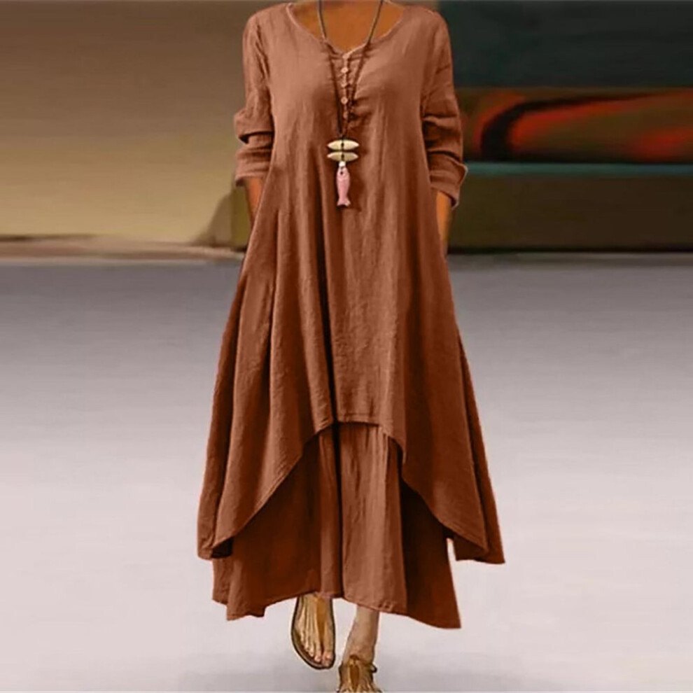 (vermilion, XXXXL) Women's Cotton Loose Shirt Dress With Button Casual Loose Maxi Dresses