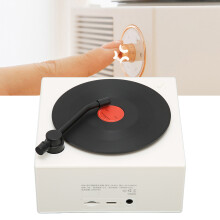 X10 Vinyl Record Player Style Bluetooth Speaker Old Fashioned Classic Style Bluetooth Speaker with 3 Input ModesWhite