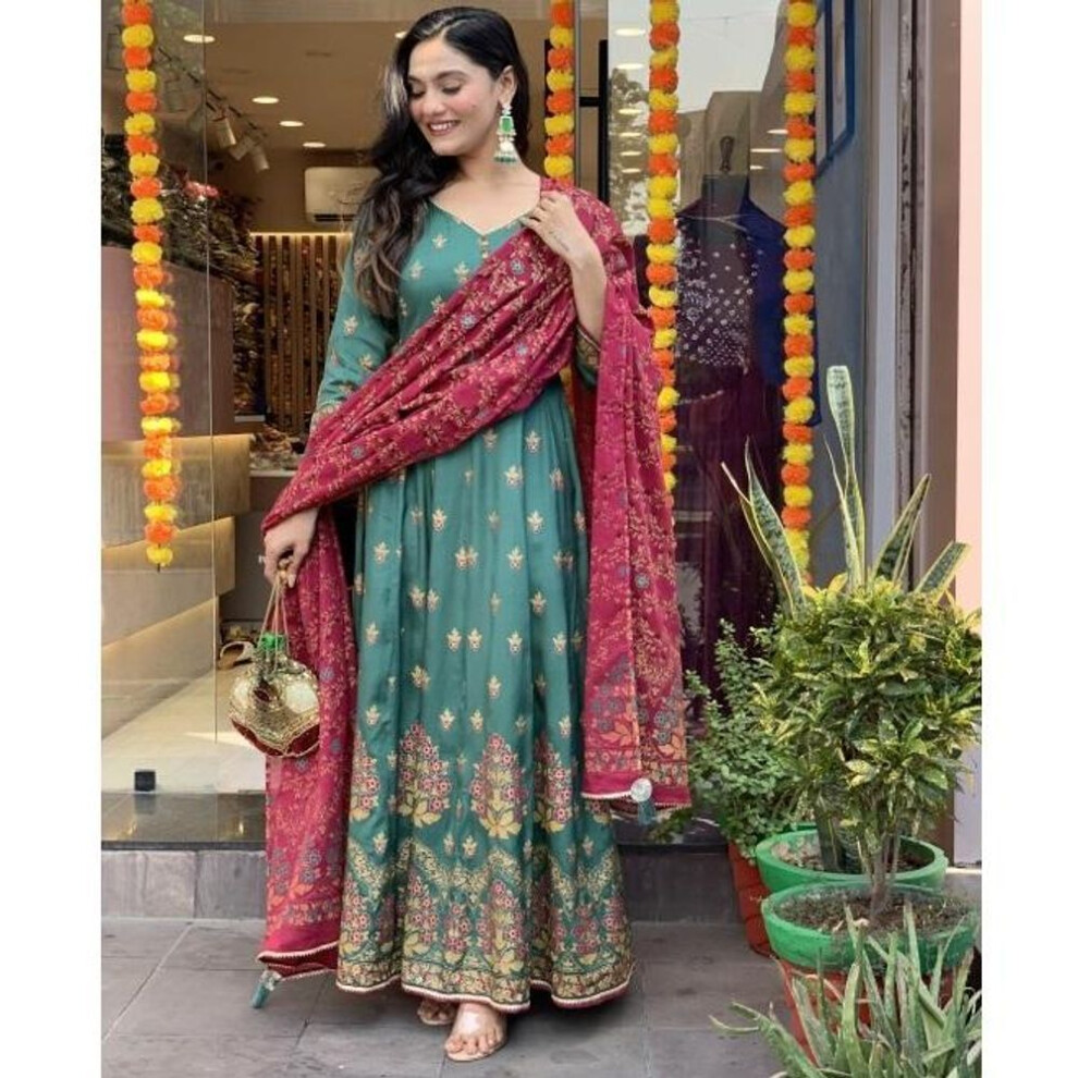 (green, L) Indian Pakistani Designer Kurta Pant Dupatta Set Women Bollywood Top Tunic Kurti Salwar Kameez