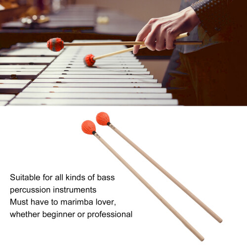 1 Pair Marimba Mallets Medium Hard Yarn Head with Maple Handle for Percussion Playing MQ‑06Orange 2