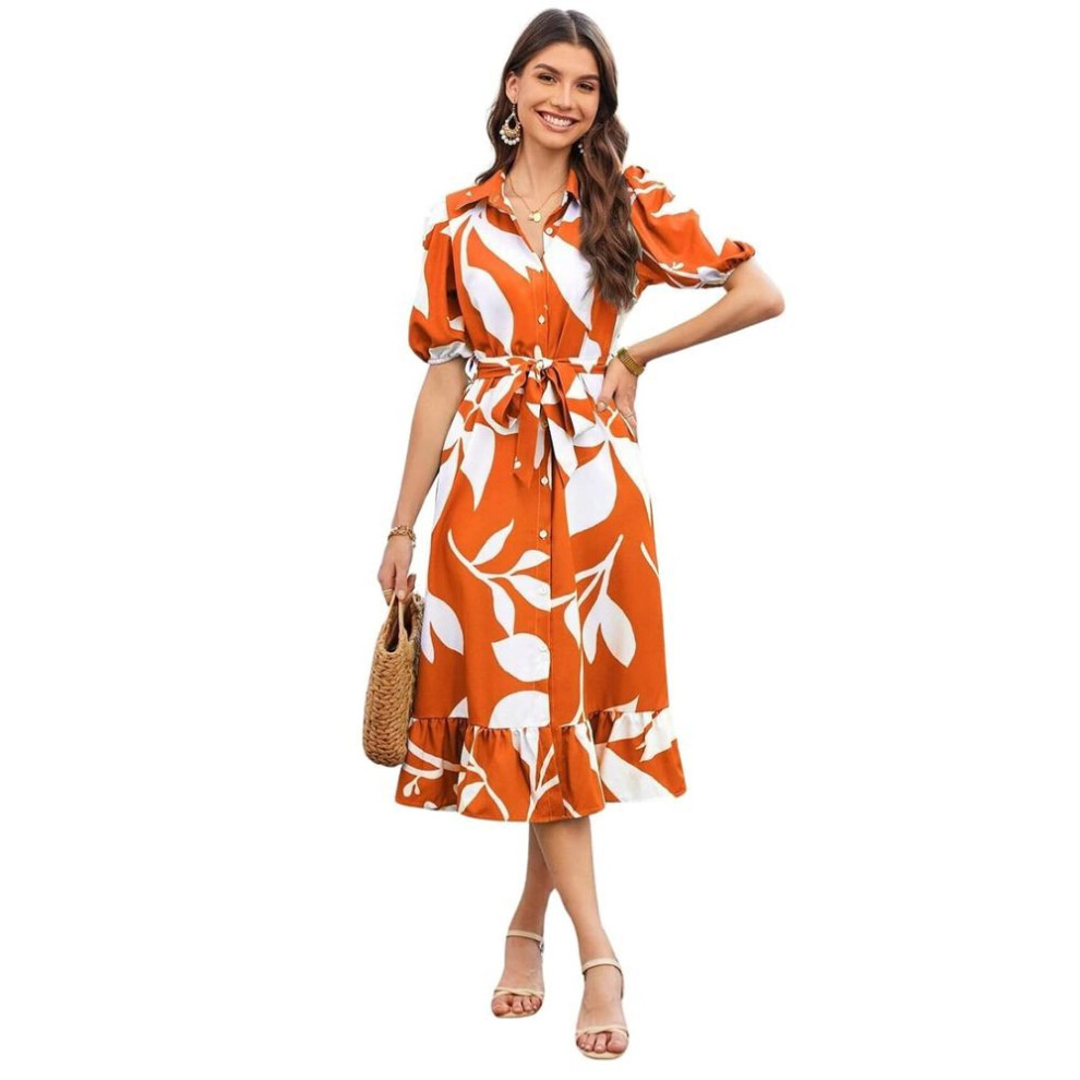 (orange, M) Rayon Fit And Flare Below The Knee One Piece Maxi Bodycon Dresses Midi Dress For Women