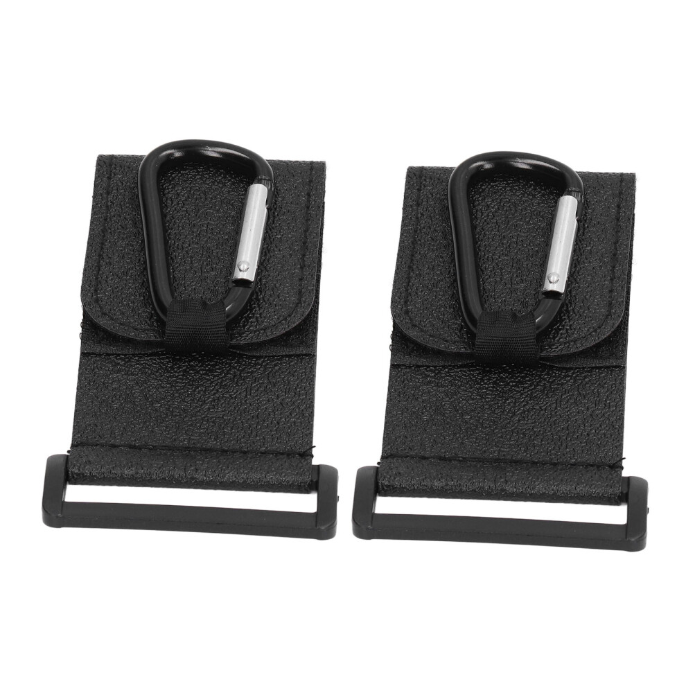 2Pcs Baby Stroller Hook Multipurpose Hands Free Leather Stroller Hook Bracket Carabiner Black