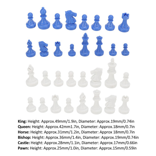 Pièces d'échecs en plastique PS, roi de 49 mm, bleu, ensemble mini 2