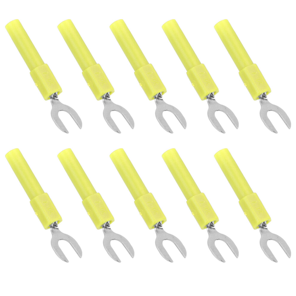 10Pcs Fork Spade Wire Connectors Brass Material 6Mm/0.2In Y Type 4Mm/0.2In Hole Banana Plug 30Vacâ60Vdc Maximum.10ayellow 6951321735819