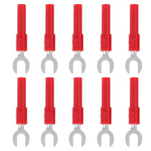 J.20016 10 piezas Conectores de horquilla rojos para cables de 4 mm