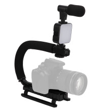 Handheld Video Camera Stabilizer with LED Light Microphone Portable U Shape Camera Stabilizer