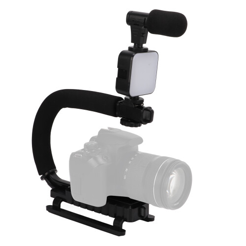 Handheld Video Camera Stabilizer with LED Light Microphone Portable U Shape Camera Stabilizer