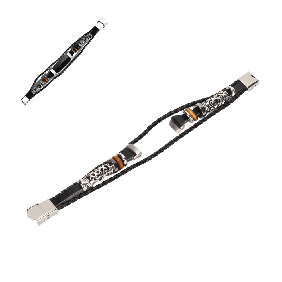 Smartwatch Band Leather Watch Replacement Wrist Strap Ethnic Vintage Style For Fitbit Luxeblack 9331321738817