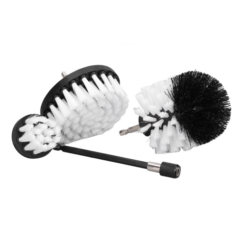 Kit de cepillos para taladro de 4 piezas, blanco, con eje hexagonal de 1/4 de pulgada, extensible