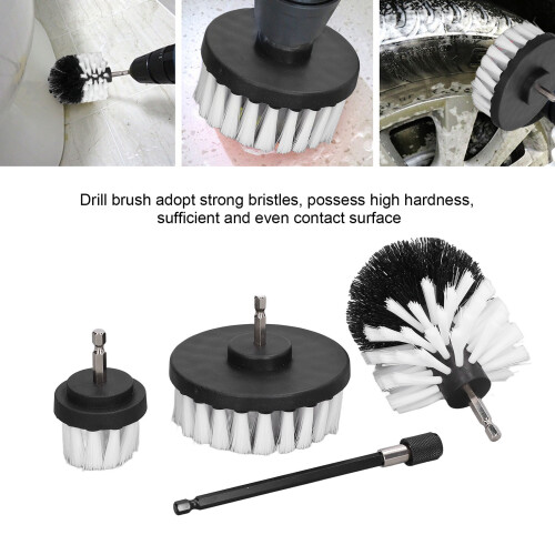 Kit de cepillos para taladro de 4 piezas, blanco, con eje hexagonal de 1/4 de pulgada, extensible 2