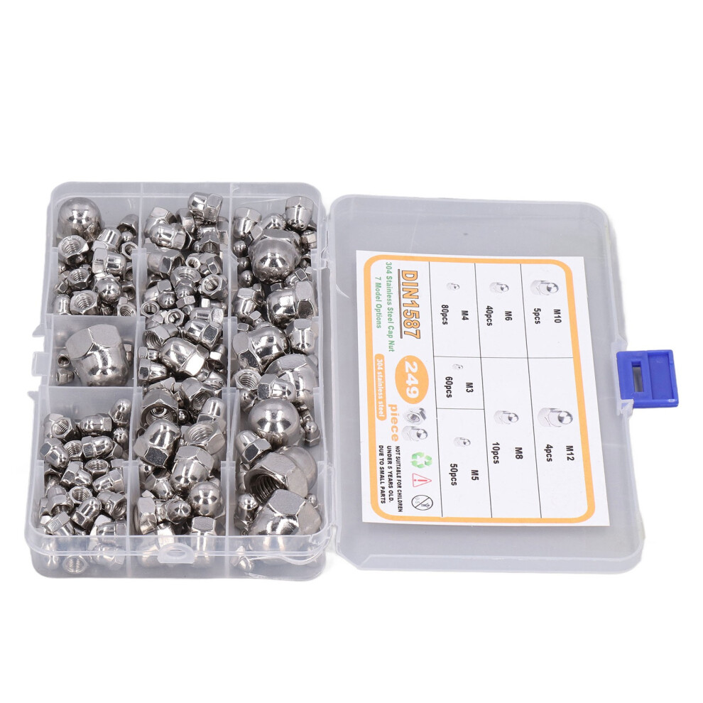 249Pcs Acorn Hex Cap Nuts Assortment Kit M3âM12 Din1587 304 Stainless Steel Bright Finish 6931321752085
