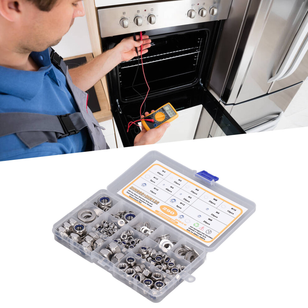 290PCS Nut Washer Assortment 304 Stainless Steel Washers Nylon Lock Nuts M4 M5 M6 M8 M10 M12-image-OPC-PHVRMBZ-NEW