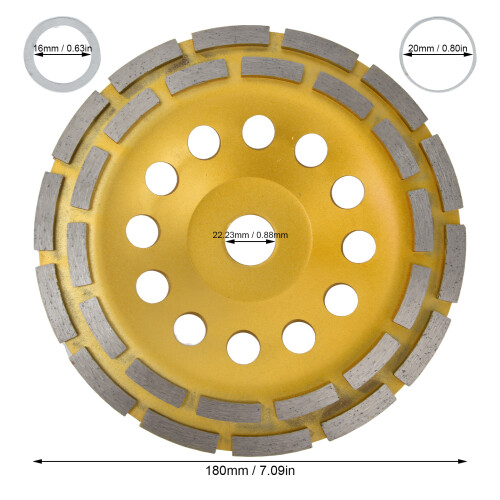 Meule cup diamantée de 180 mm à double rangée pour roche, béton, granit et marbre 2
