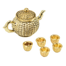 1:12 Casetta delle bambole - Set teiera e tazzina in lega, accessori da cucina, regalo per bambini