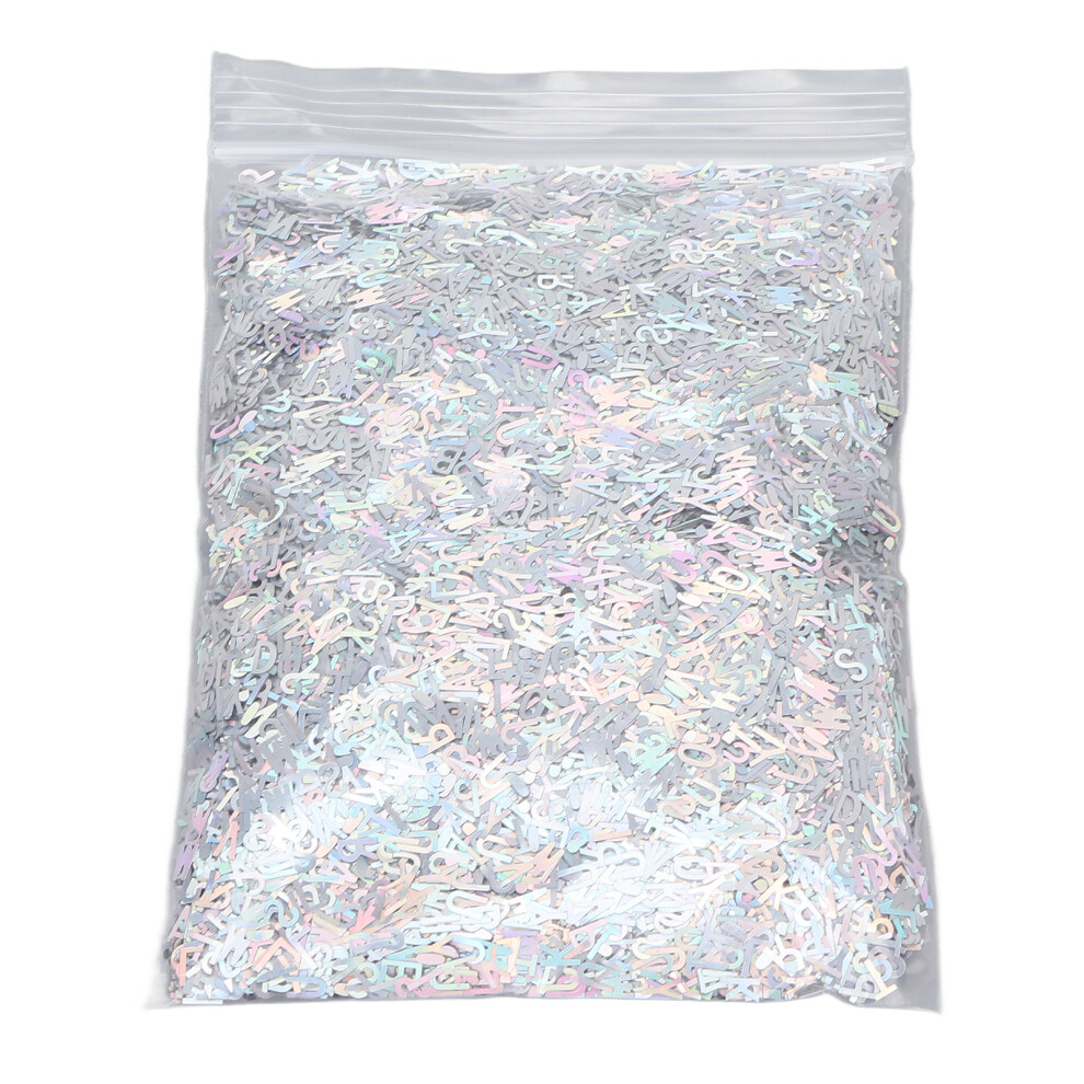 Silver English Letter Nail Sequins Holographic Nail Glitter Letters Sequins Flakes For Manicure Decoration 50G/1.76Oz
