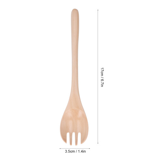 Tenedor para ensalada de frutas, mango de madera largo, 17 cm x 3,5 cm 2