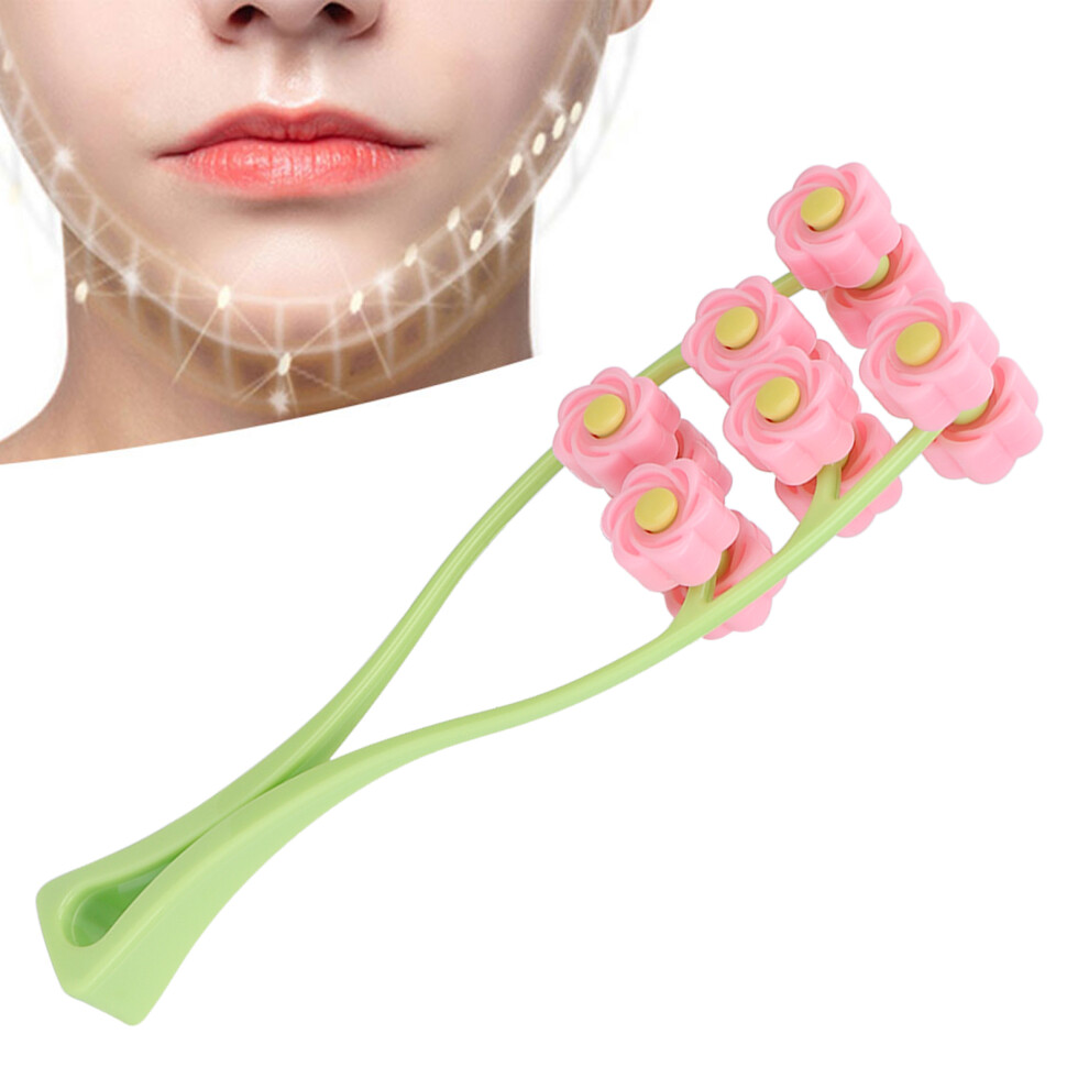 Face Roller Multiple Rollers Concave Convex Particles Comfortable Handle Multiple Rollers V Shaped Face MassagerPink