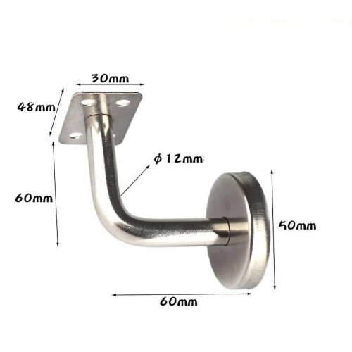 Support de rampe d'escalier mural en acier inoxydable argenté, 60 mm