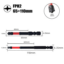 3 st 110 mm specialmagnetiska Phillips-skruvmejselbits med legeringsstål, batchmuttrar FPH1 FPH2 FPH3