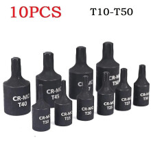 10 st Torx-skruvmejselbits 1/4 3/8 tums insexhylsa skruvmejsel handverktyg T10 T15 T20 T25 T27
