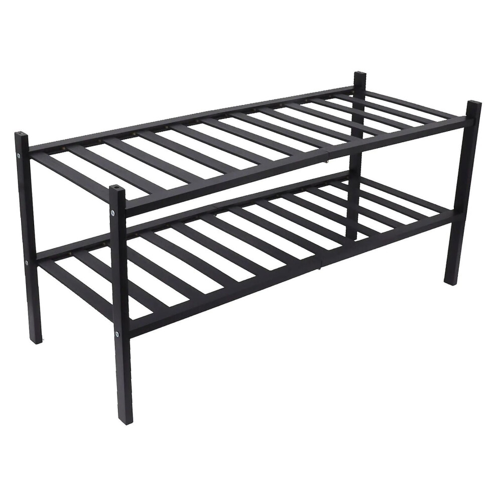 2 Tier Stackable Shoe Rack Waterproof Prevent Deformation Bamboo Shoe Rack Freestanding Shoe Shelves