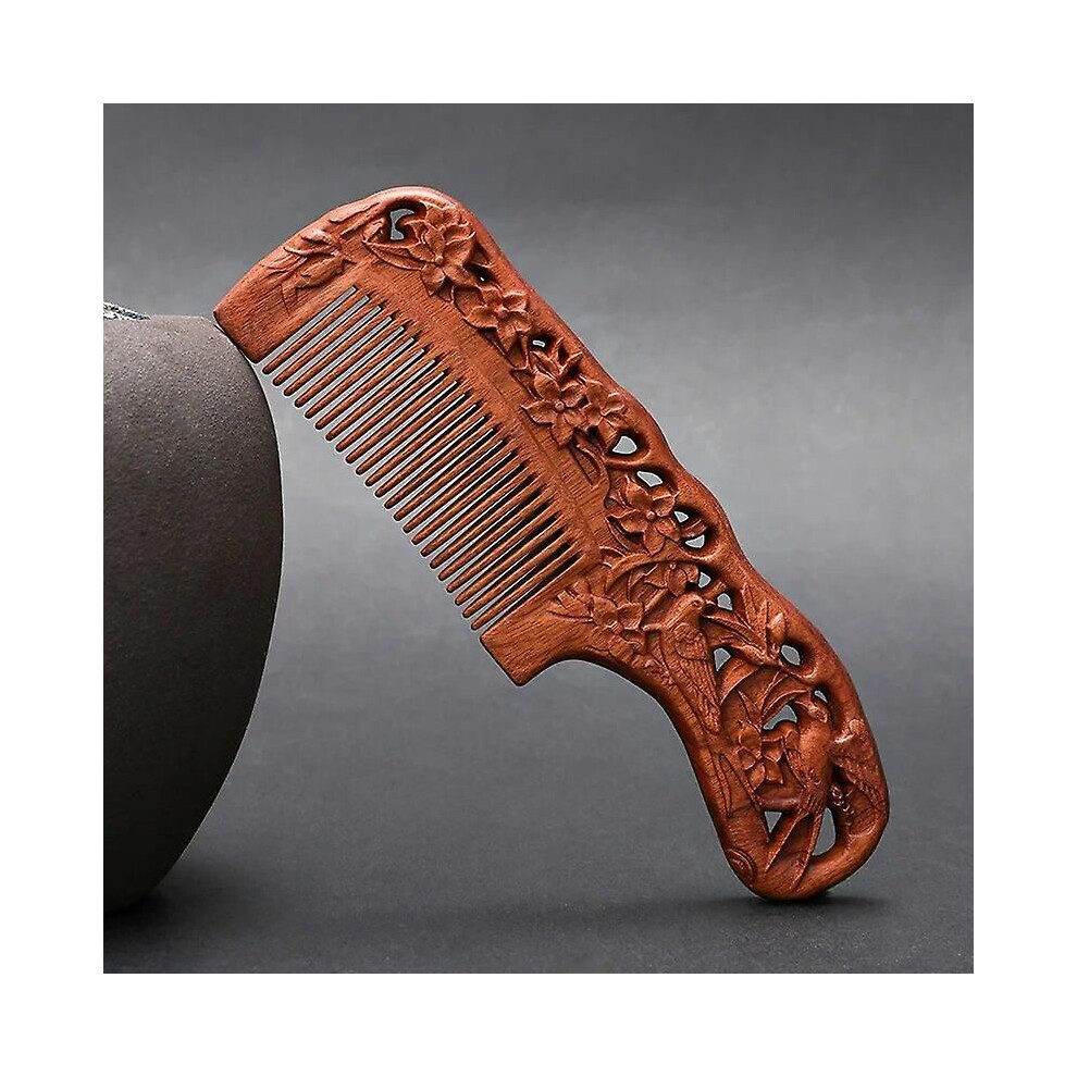 Peigne à fleurs sculpté en bois africain acide, grand, haute densité, trempé, double face, pour cheveux