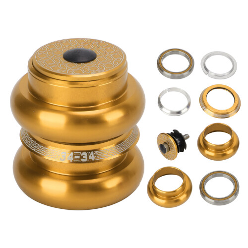 Jeu de direction de vélo durable 34 mm doré à double rangée de roulements compatible VTT et route