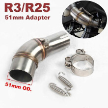 Slip-on för Yamaha R3 R30 MT03 R25 avgasrör mittlänksrör flyktdämpare adapter 51mm anslutningsrör ~