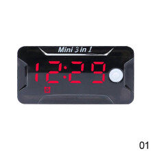 3 in 1 Motociclo Digitale Voltmetro Termometro Tensione Tempo Temperatura Misuratore Display LCD Mini